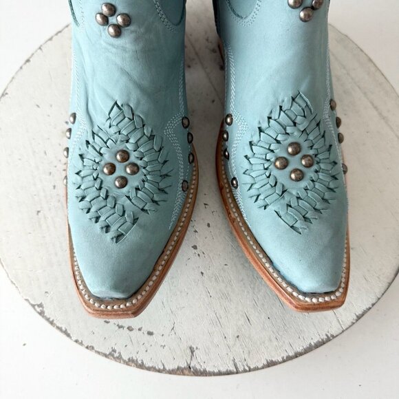 Lane COSSETTE Womens Cowboy Booties 6.5 Western Blue Leather Cowgirl Short Boots - Picture 7 of 13